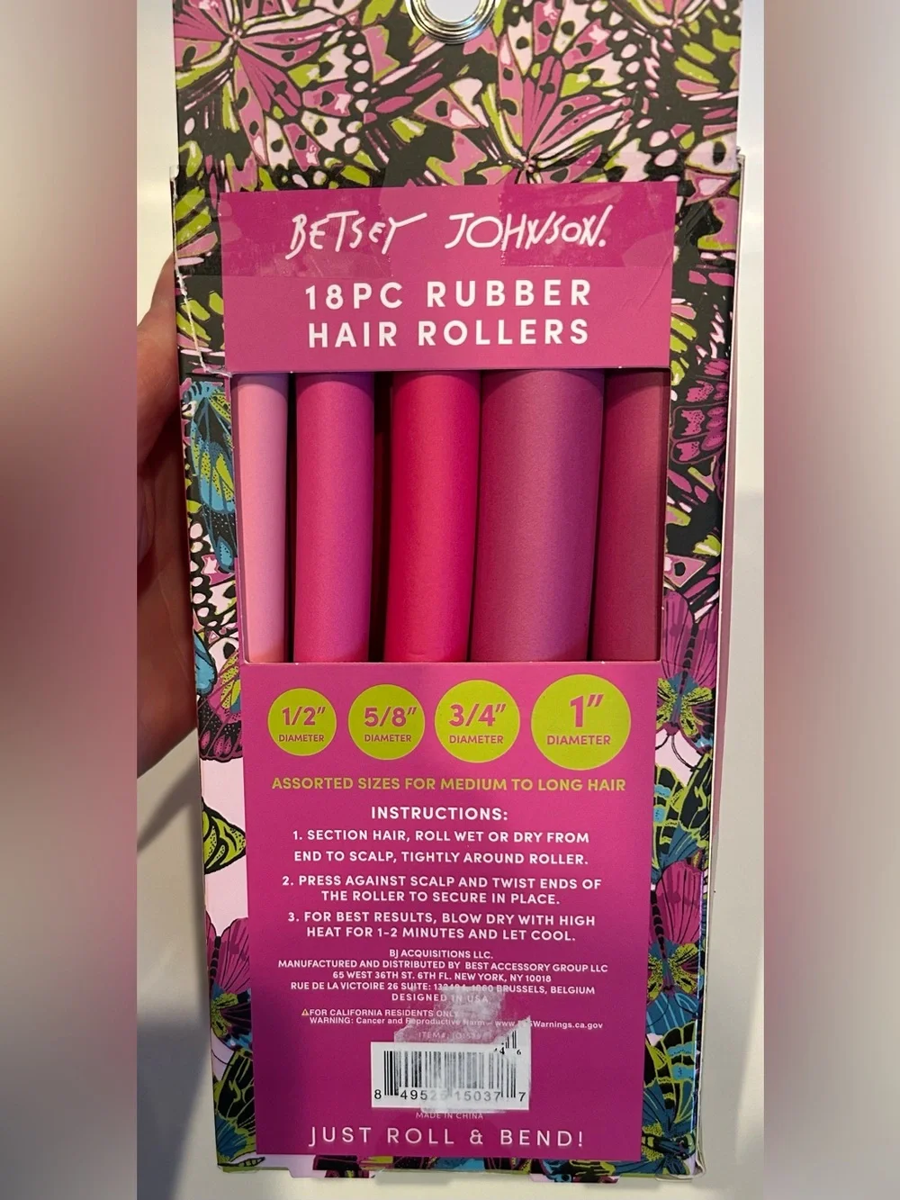 Betsey Johnson Pink and Hot Pink Rubber Hair Rollers - 18 pc